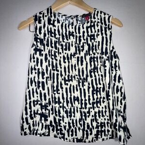 Vince Camuto Playful Paisley Women's Blouse Top Short‎ Sleeve Navy Beige XS